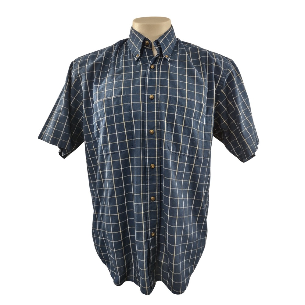 Natural Issue Button Down Shirt Mens M Blue Check Wrinkle Free Short Sleeve Grid